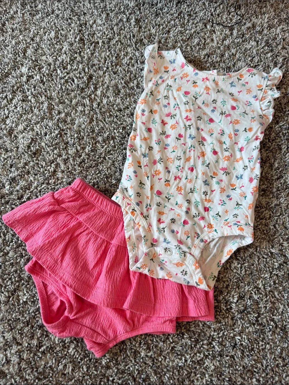 Carter's White Floral Onesie with Pink Skirted Shorts